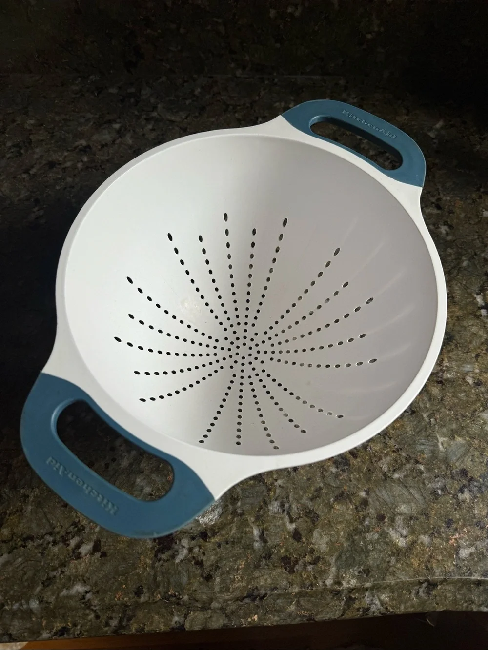 KitchenAid White Colander with Blue Grip Handles